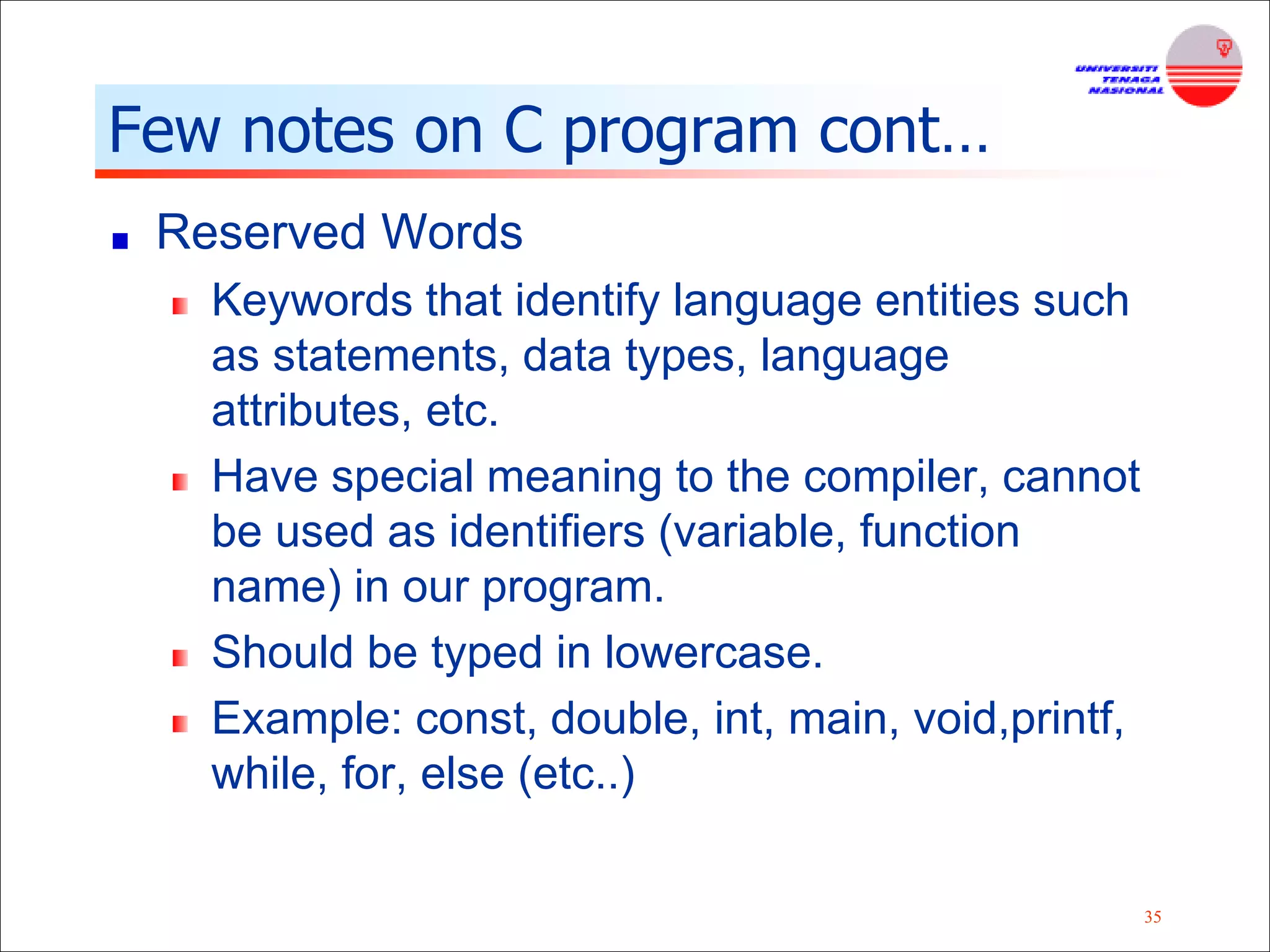 Fundamental of C Programming Language and Basic Input/Output Function | PPT