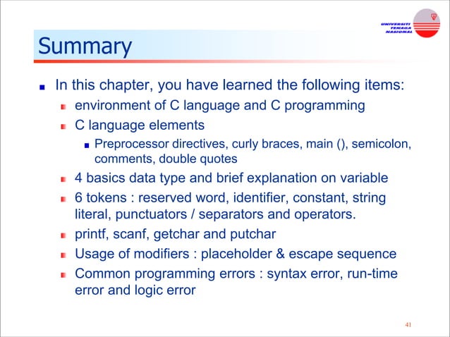 Fundamental of C Programming Language and Basic Input/Output Function | PPT