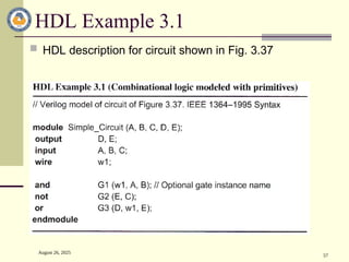 August 26, 2025
57
HDL Example 3.1
 HDL description for circuit shown in Fig. 3.37
 