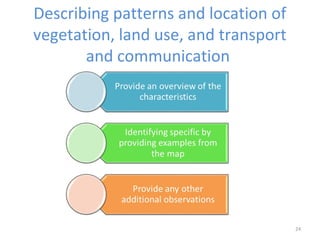 Describing patterns and location of
vegetation, land use, and transport
and communication
24
 