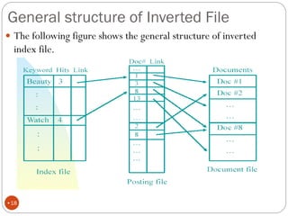 General structure of Inverted File
 The following figure shows the general structure of inverted
index file.
•18
 