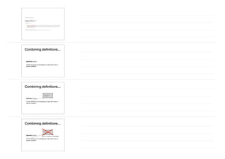 Combining deﬁnitions…
Algorithm (noun):

A ﬁnite sequence of unambiguous steps that solves a
speciﬁc problem.
Combining deﬁnitions…
Algorithm (noun):

A ﬁnite sequence of unambiguous steps that solves a
speciﬁc problem.
while True:
print("foo")
Combining deﬁnitions…
Algorithm (noun):

A ﬁnite sequence of unambiguous steps that solves a
speciﬁc problem.
while True:
print("foo")
We want our algorithms to terminate!
 