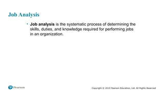 Copyright © 2019 Pearson Education, Ltd. All Rights Reserved
Job Analysis
• Job analysis is the systematic process of determining the
skills, duties, and knowledge required for performing jobs
in an organization.
 