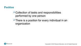 Copyright © 2019 Pearson Education, Ltd. All Rights Reserved
Position
Collection of tasks and responsibilities
performed by one person
There is a position for every individual in an
organization
 