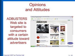 weblink Opinions  and Attitudes ADBUSTERS Web site is targeted to consumers with a certain attitude toward advertisers 