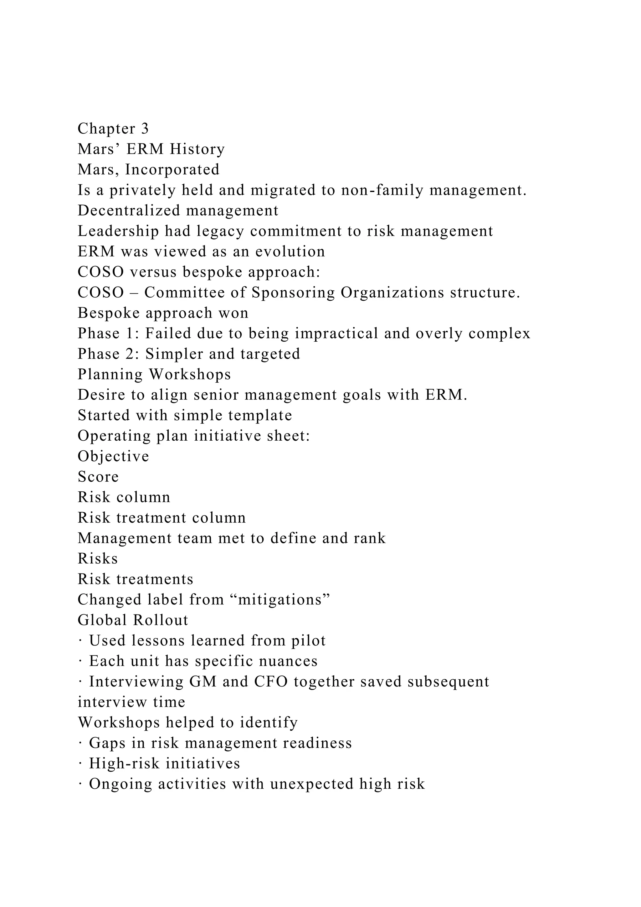 Chapter 3Mars’ ERM HistoryMars, Incorporated Is a privately .docx