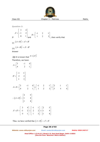 Matrices Chapter Chapter 3 matrices | PDF