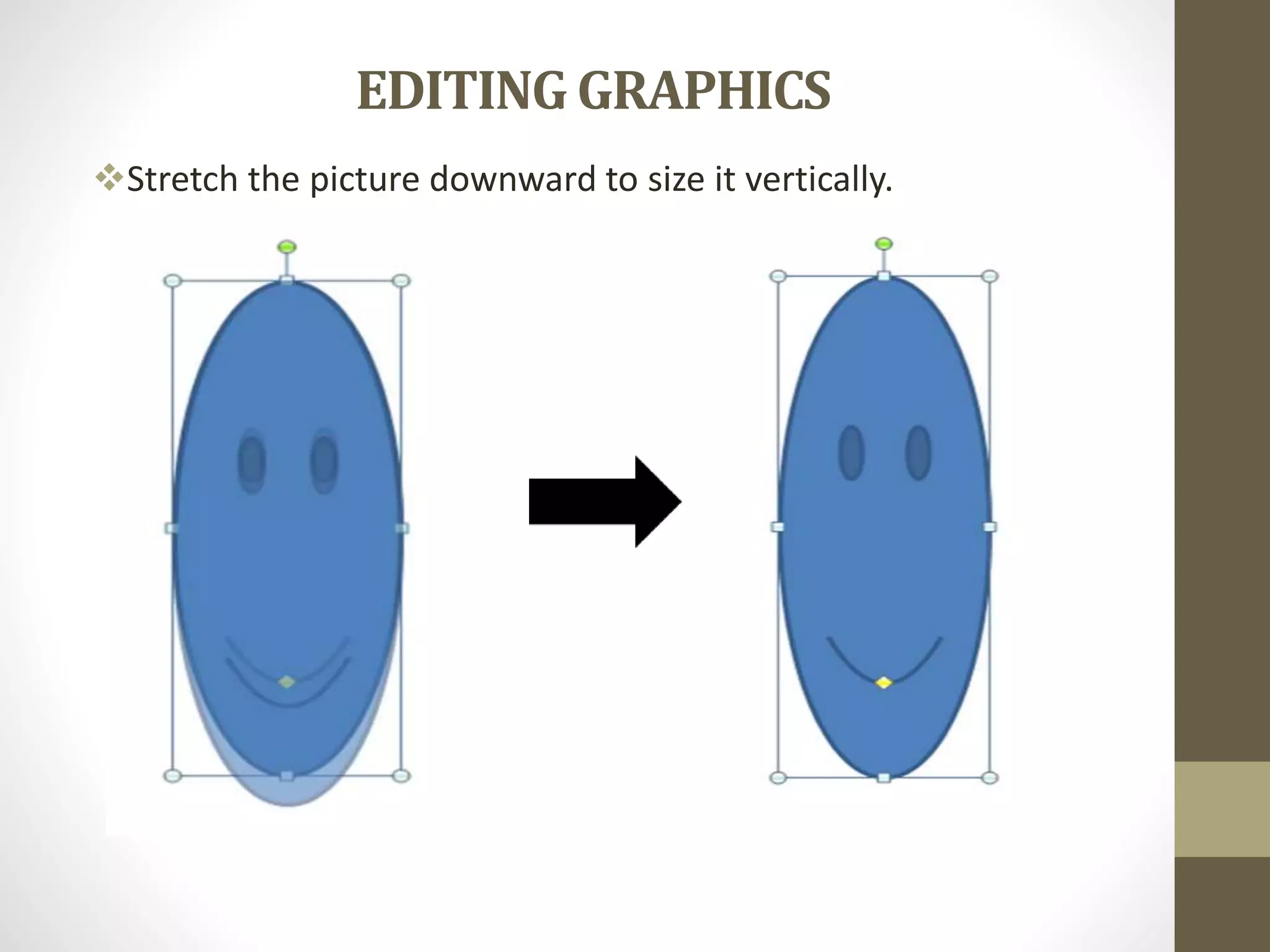 EDITING GRAPHICS
Stretch the picture downward to size it vertically.
 