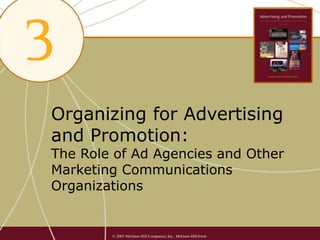 Organizing for Advertising
and Promotion:
The Role of Ad Agencies and Other
Marketing Communications
Organizations
© 2003 McGraw-Hill Companies, Inc., McGraw-Hill/Irwin
 