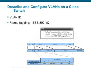 Describe and Configure VLANs on a Cisco
   Switch
 VLAN ID
 Frame tagging: IEEE 802.1Q




   © 2006 Cisco Systems, Inc. All rights reserved.   Cisco Public   17
 