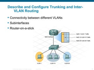 Describe and Configure Trunking and Inter-
   VLAN Routing
 Connectivity between different VLANs
 Subinterfaces
 Router-on-a-stick




   © 2006 Cisco Systems, Inc. All rights reserved.   Cisco Public   20
 
