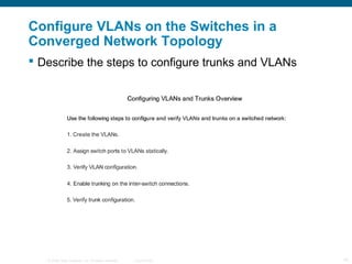© 2006 Cisco Systems, Inc. All rights reserved. Cisco Public 10
Configure VLANs on the Switches in a
Converged Network Topology
 Describe the steps to configure trunks and VLANs
 