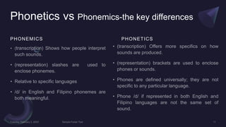Phonetics vs Phonemics-the key differences
PHONEMICS PHONETICS
 