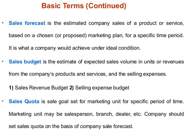 planning sales forecasting and budgeting sale forecast