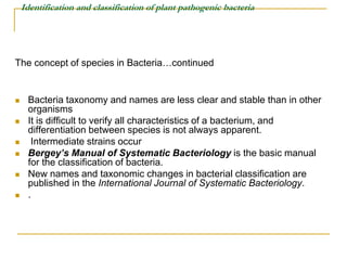 Identification and classification of plant pathogenic bacteria
The concept of species in Bacteria…continued
 Bacteria tax...