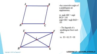 LESSON 3.7 : QUADRILATERALSCopyright © 2015 by Papasmurf
 