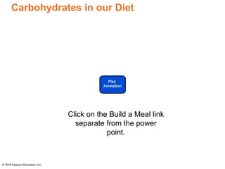 Carbohydrates in our Diet
© 2016 Pearson Education, Inc.
Click on the Build a Meal link
separate from the power
point.
 