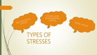 TYPES OF
STRESSES
PHYSICAL AND
ENVIRONMENTAL
STRTESS
 