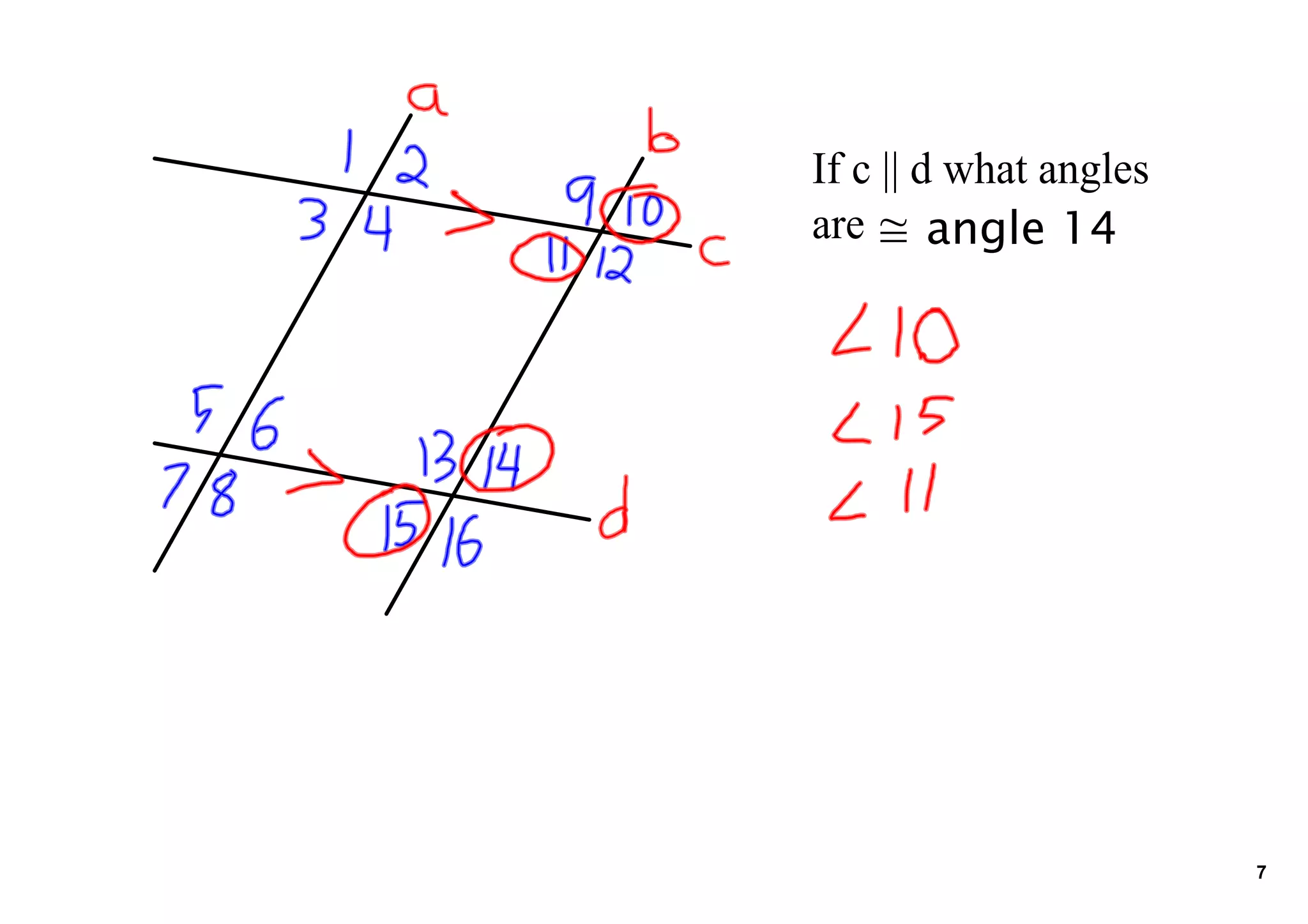 If c || d what angles
are ≅ angle 14
7