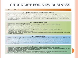 CHECKLIST FOR NEW BUSINESS
 