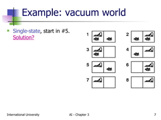 Example: vacuum world Single-state , start in #5.  Solution? 