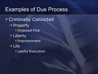 Examples of Due Process Criminally Convicted Property Imposed Fine Liberty Imprisonment Life Lawful Execution 