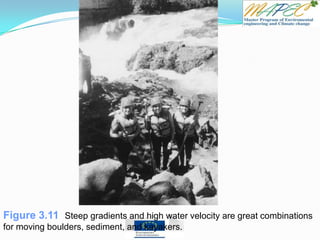 Figure 3.11 Steep gradients and high water velocity are great combinations
for moving boulders, sediment, and kayakers.
 