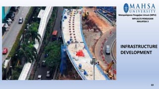 10
Matapelajaran Pengajian Umum (MPU)
MPU3173 PENGAJIAN
MALAYSIA 3
INFRASTRUCTURE
DEVELOPMENT
 