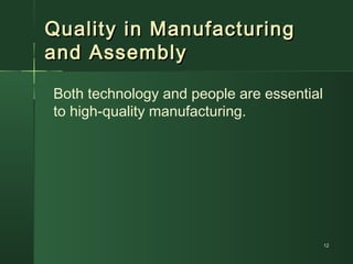 Quality in ManufacturingQuality in Manufacturing
and Assemblyand Assembly
Both technology and people are essential
to high-quality manufacturing.
1212
 