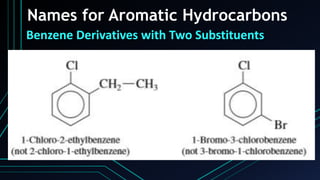 Names for Aromatic Hydrocarbons
Benzene Derivatives with Two Substituents
 