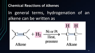 70
Chemical Reactions of Alkenes
In general terms, hydrogenation of an
alkene can be written as
 