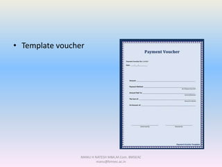 • Template voucher
MANU H NATESH MBA,M.Com. BMSEAC
manu@bmsec.ac.in
 
