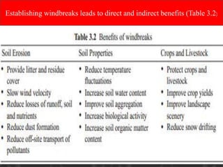 Establishing windbreaks leads to direct and indirect benefits (Table 3.2)
 