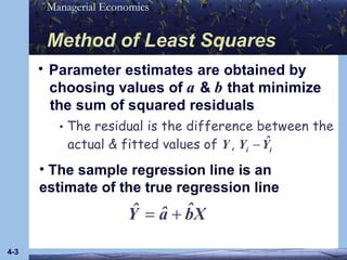 Method of Least Squares 4- The sample regression line is an  estimate of the true regression line  • • 