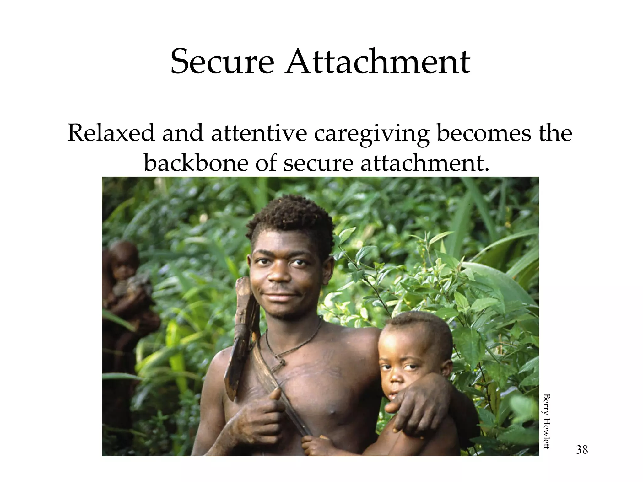 Secure Attachment Relaxed and attentive caregiving becomes the backbone of secure attachment.  Berry Hewlett 