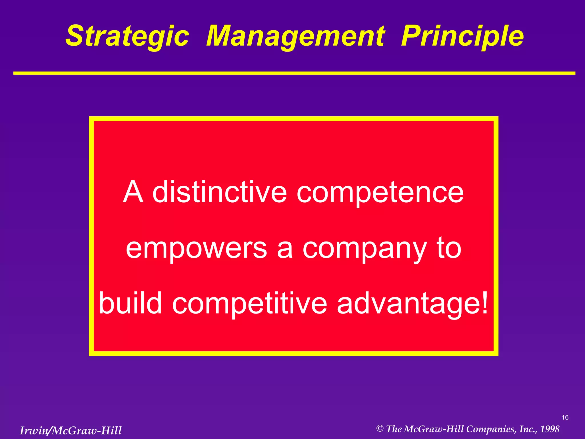 Strategic  Management  Principle A distinctive competence empowers a company to build competitive advantage! 