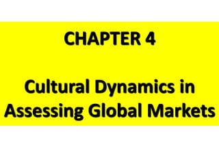 CHAPTER 4

  Cultural Dynamics in
Assessing Global Markets
 