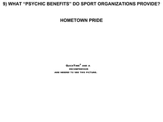 9) WHAT “PSYCHIC BENEFITS” DO SPORT ORGANIZATIONS PROVIDE? HOMETOWN PRIDE 