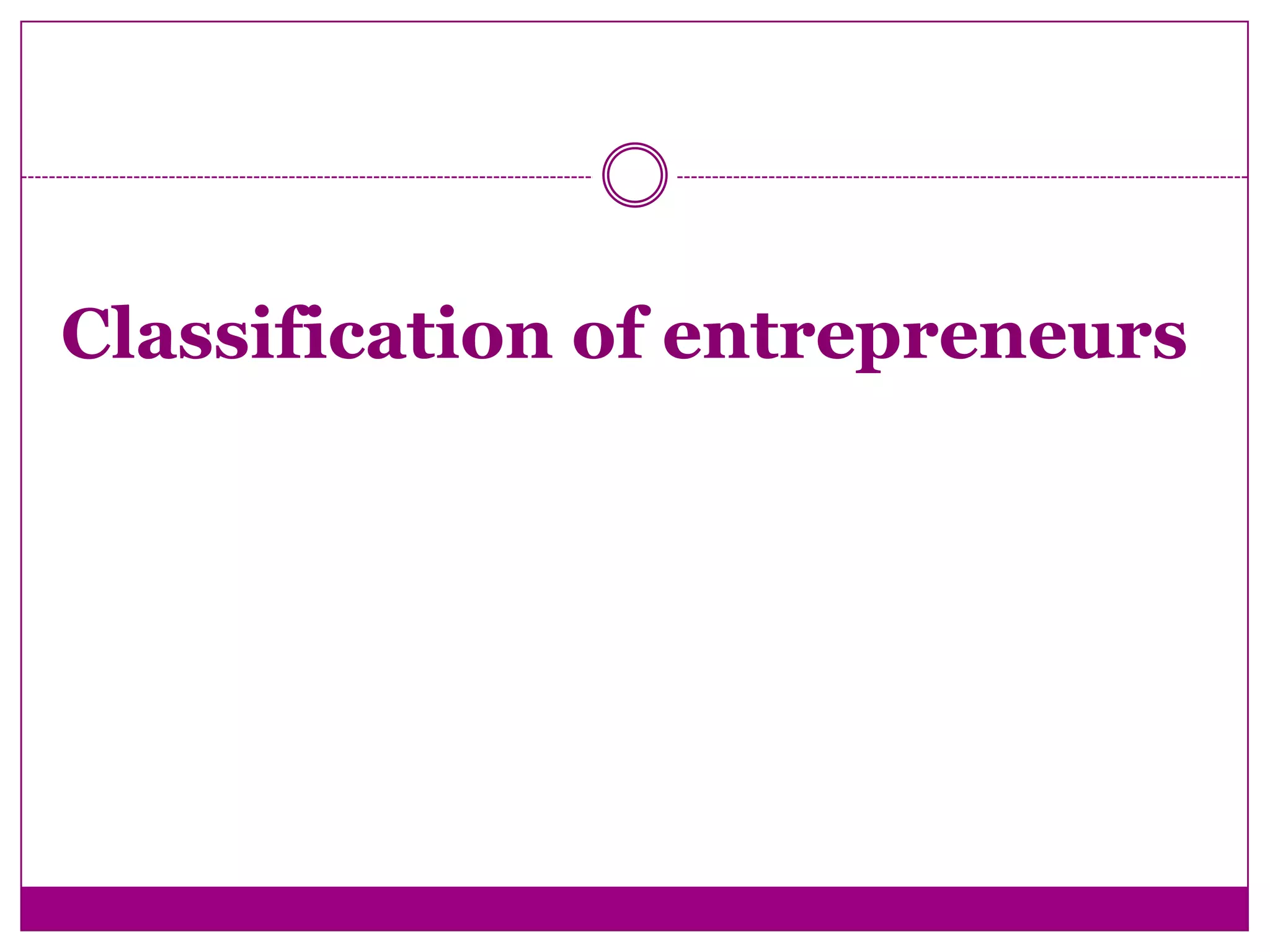 Classification of entrepreneurs
 