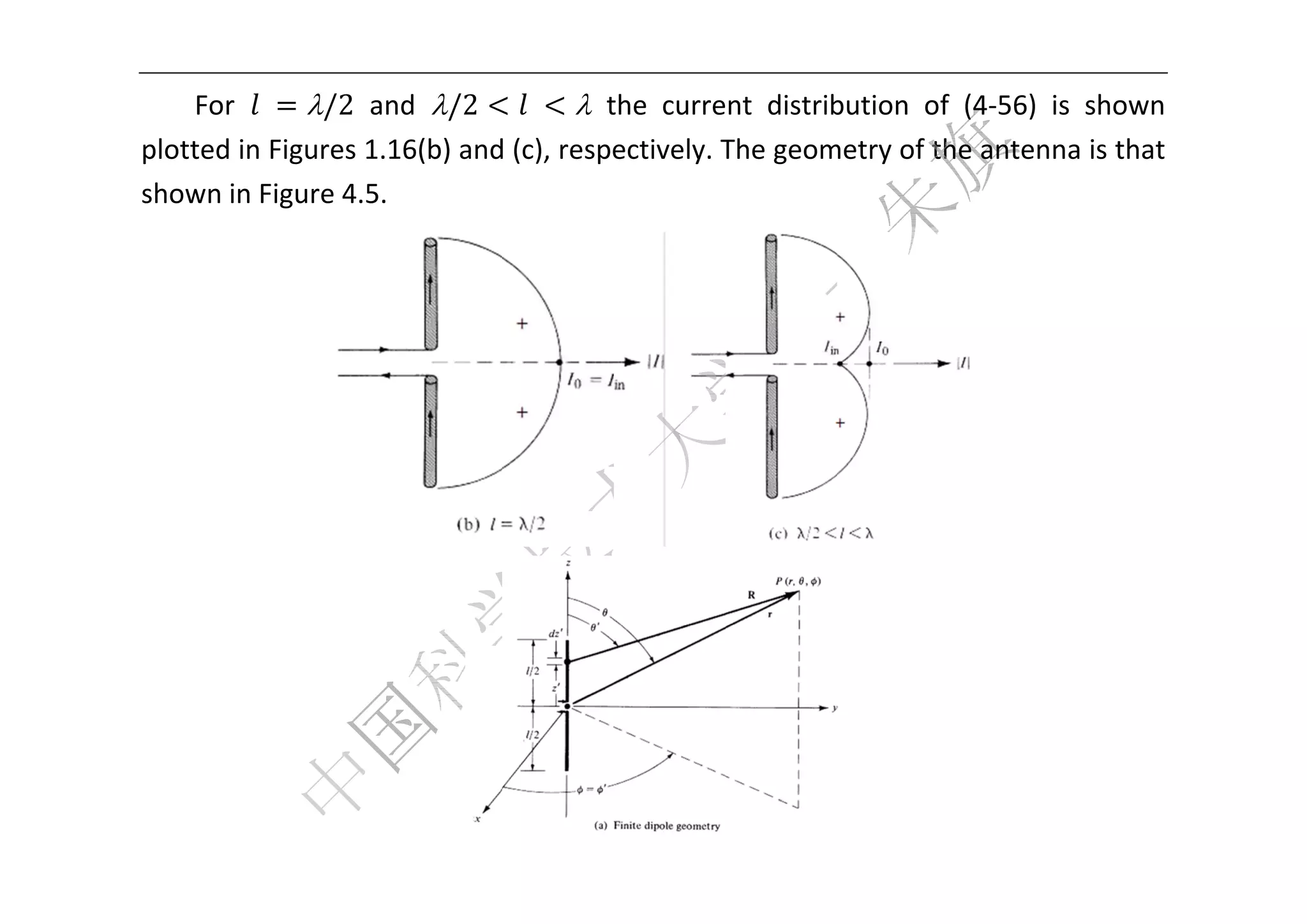  


    For  	 /2  an /2
                     nd          	   t the  current  distrib
                                                            bution  of  (4‐56)  is shown 
                                                                     f           s 
plo
  otted in F
           Figures 1.1
                     16(b) and
                             d (c), respeectively. T
                                                   The geommetry of th
                                                                     he antenn  na is that 
shown in Figure 4.5.




                                                                          




                                                              
 
 