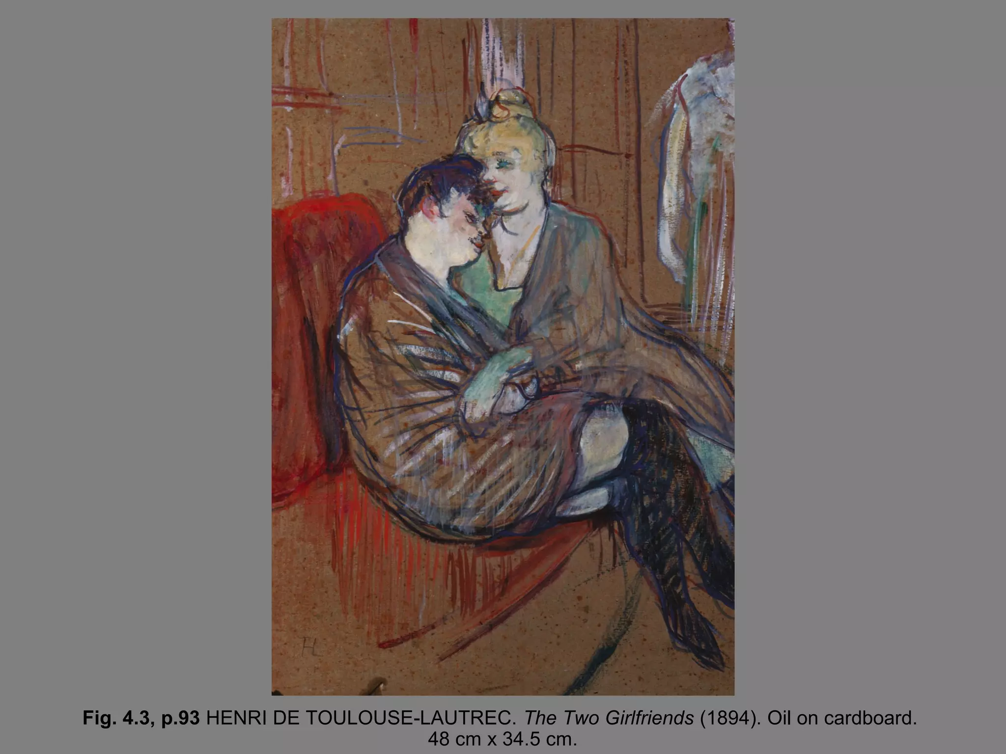 Fig. 4.3, p.93 HENRI DE TOULOUSE-LAUTREC. The Two Girlfriends (1894). Oil on cardboard.
                                  48 cm x 34.5 cm.
 