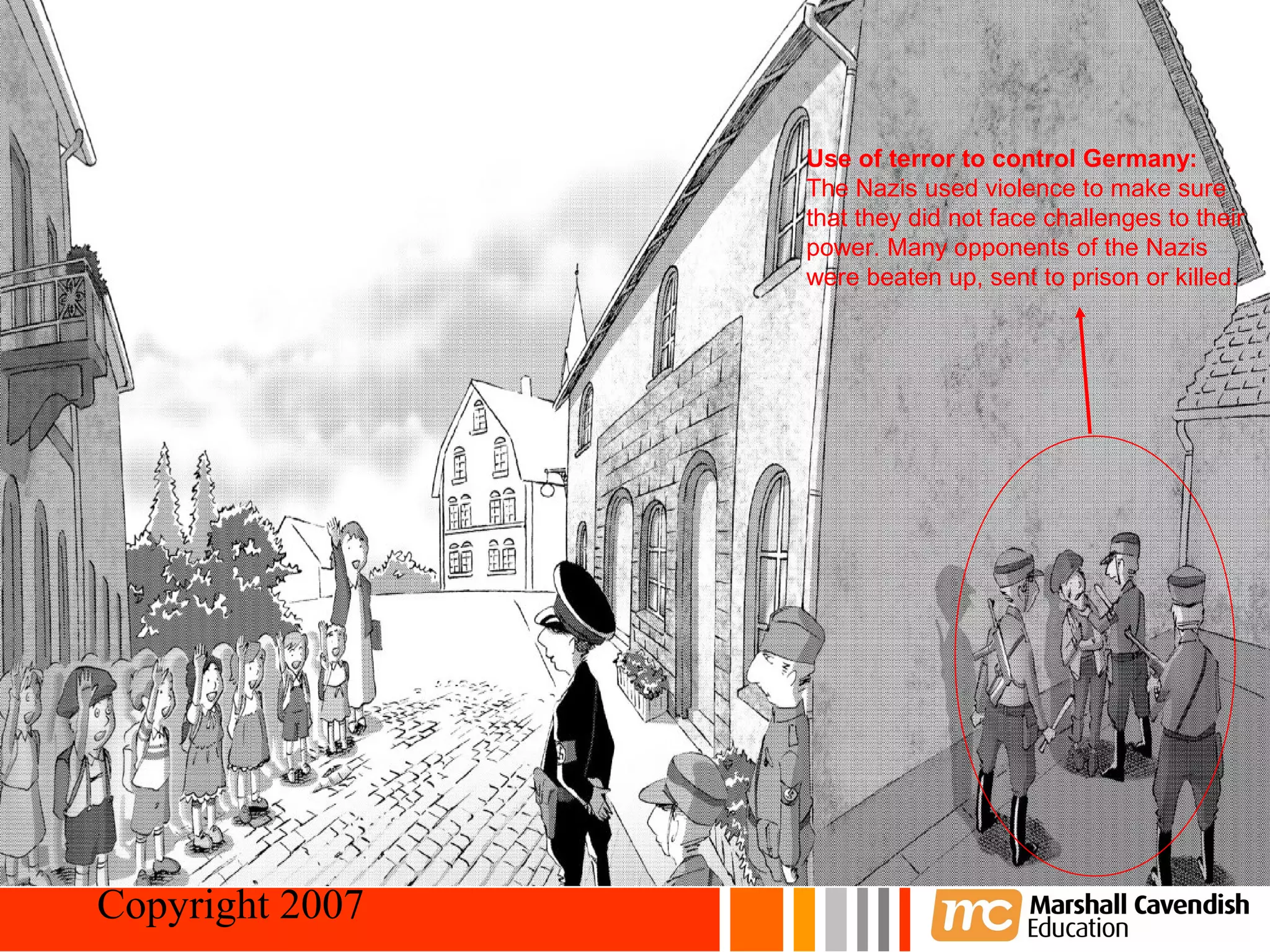 45


                                    Use of terror to control Germany:
                                    The Nazis used violence to make sure
                                    that they did not face challenges to their
                                    power. Many opponents of the Nazis
                                    were beaten up, sent to prison or killed.




Crisis and Conflict: Nazi Germany
 Copyright 2007
 