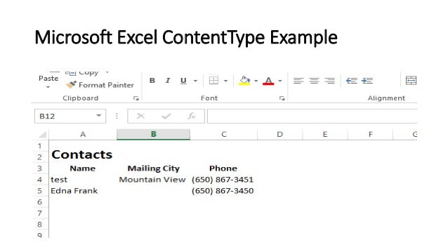 content type excel