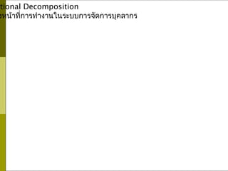 chatuphon Phobun:Lecturer 24
ctional Decomposition
งหน้าที่การทำางานในระบบการจัดการบุคลากร
 