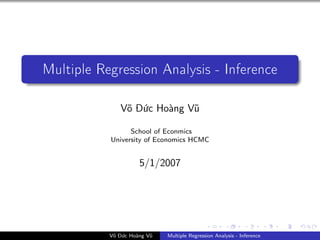 Multiple Regression Analysis - Inference
Võ Đức Hoàng Vũ
School of Econmics
University of Economics HCMC
5/1/2007
Võ Đức Hoàng Vũ Multiple Regression Analysis - Inference
 