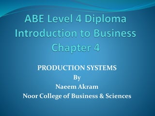 PRODUCTION SYSTEMS
By
Naeem Akram
Noor College of Business & Sciences
 