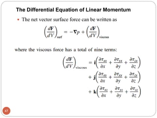  The net vector surface force can be written as
47
The Differential Equation of Linear Momentum
 