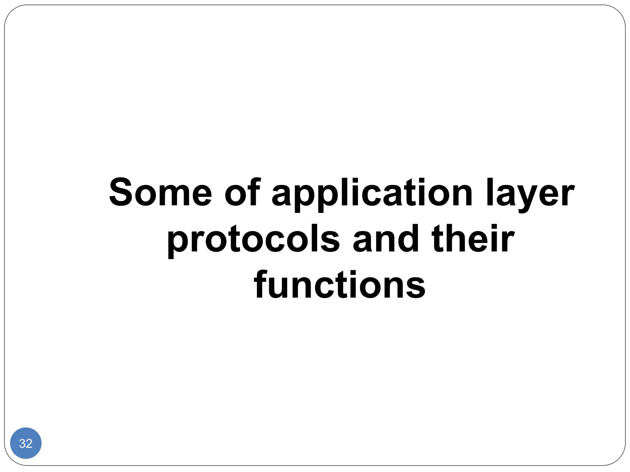 32
Some of application layer
protocols and their
functions
 