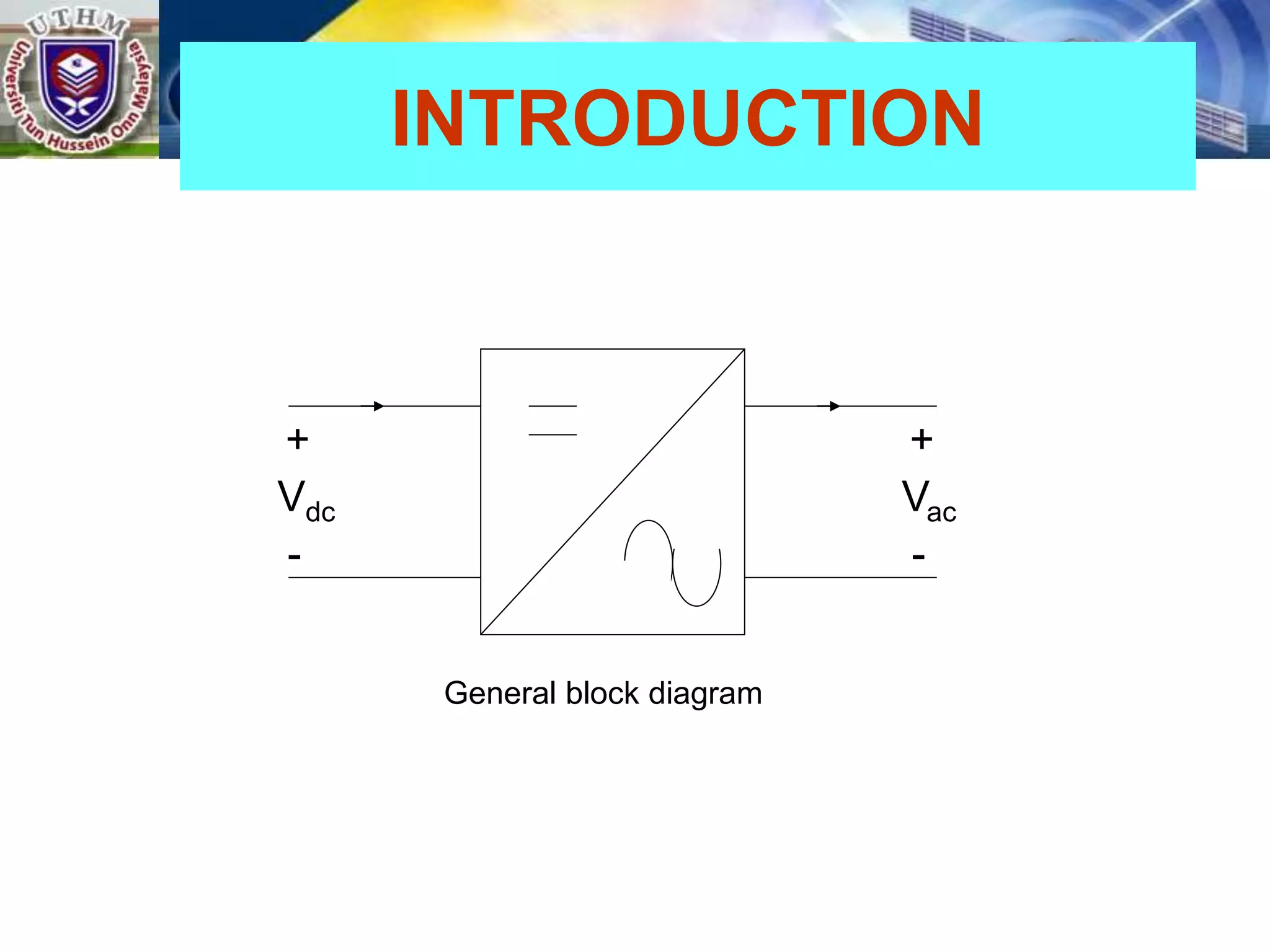 INTRODUCTION
Vdc Vac
+
-
+
-
General block diagram
 