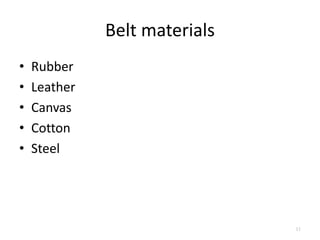Belt materials
• Rubber
• Leather
• Canvas
• Cotton
• Steel
11
 